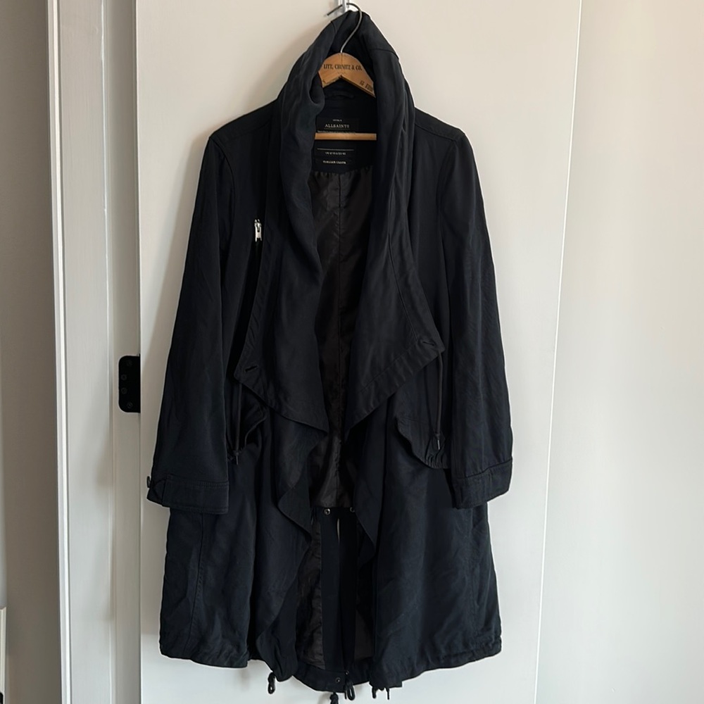 All Saints Hooded Poncho Jacket in Navy